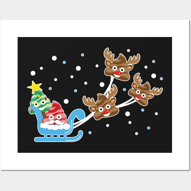 Christmas Poop Emoji T-shirt with Santa, Deer and Tree Wall Art by KsuAnn